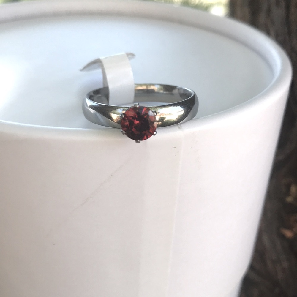 Stainless Steel Silver Ring With Ruby Rhinestone … - image 3